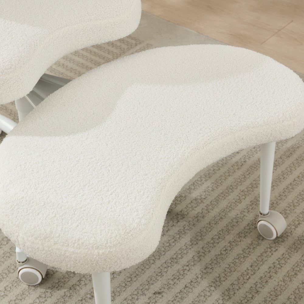 Saiveina Meditation Chair Plus, Cross Legged Chair with Wheels, ADHD Chair, Criss Cross Desk Chair with Lumbar Support and Adjustable Stool, Flexible Design for Fidgety Sitters, Ivory