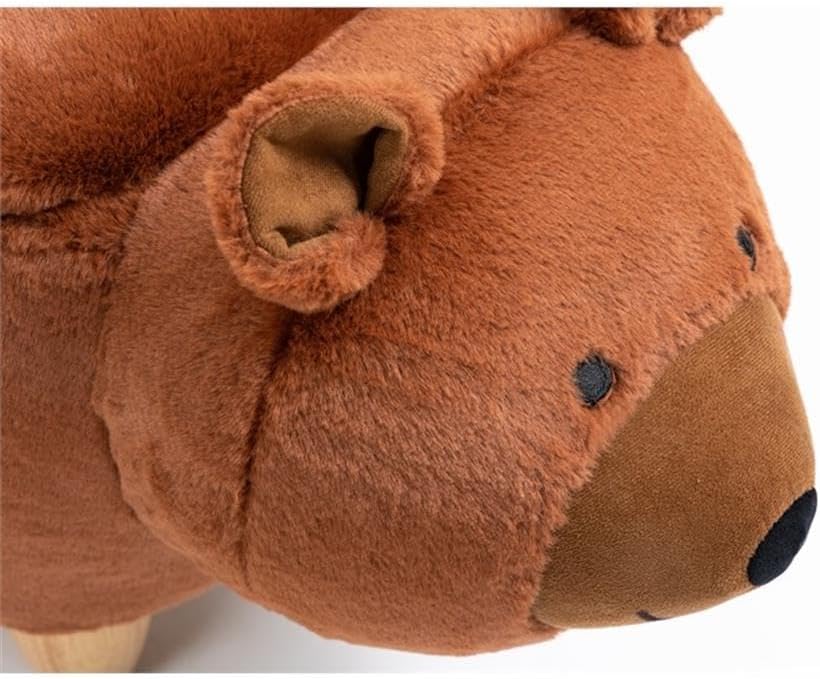 Pemberly Row Modern Fabric Bear Storage Ottoman, Soft Fur-Like Fabric, Brown/Natural Finish, Solid Wood Legs, Hidden Storage, 14.17" H x 13.8" W x 24.8" D, Living Room, Kids' Room, Playroom Accent