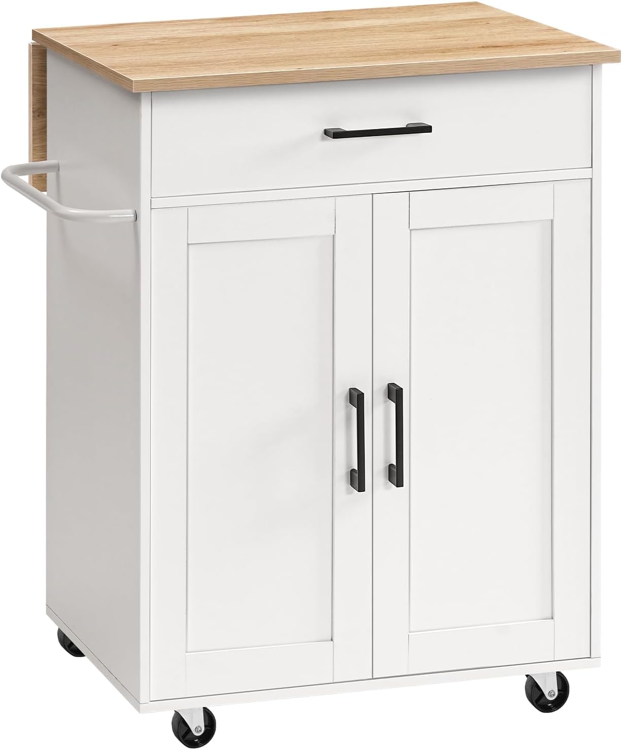 MAHANCRIS Kitchen Island on Wheels with Drop Leaf, Folding Countertop Kitchen Island Cart, Kitchen Island Table with Towel Rack, Drawer, for Kitchen, Dining Room, White and Natural KINW12501