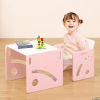 FUNLIO Height Adjustable Toddler Table and Chair Set for Age 1-3, Quality Solid Wood Montessori Table and Chairs, Weaning Baby Table Chair Set, Easy to Assemble, CPC Certified - Pink