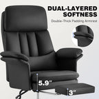 Leather Home Office Chair with Footrest 400lbs, High Back Rolling Desk Chair with Lumbar Support Soft Armrests, Excutive Office Chairs with Wheels Height Adjustable Rocking Swivel Functions,Black