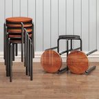Stacking Stools Set of 4, 18" H Backless Round Wooden Top Portable Stackable Stools with Metal Frame (Brown)