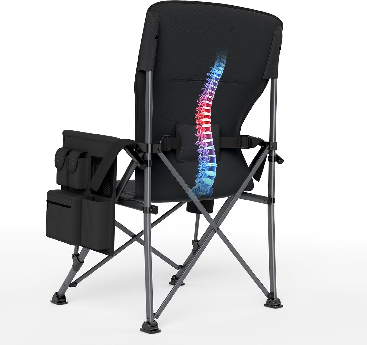 Timber Ridge Aluminum Oversized Camping Chair with Lumbar Support up to 500lbs, Heavy Duty Folding High Back Chair for Adults, Cup Holder, Cooler Bag, Side Pocket, 2 Pack
