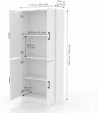 DIYART 71" Tall Kitchen Pantry Cabinet, Freestanding Food Storage Organizer with Doors & Adjustable Shelves, Large Utility Hutch Cupboard for Dining Room, Kitchen & Home Office, White