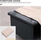 Outdoor Wicker Coffee Table Patio Furniture Garden Rattan 2-Layer Glass Table with Storage and Furniture Cover, Black