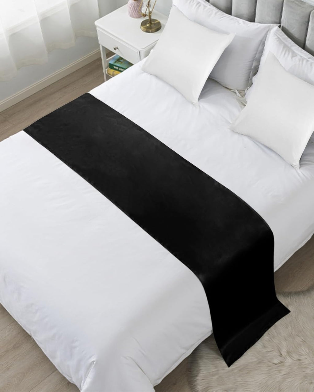 DecorLovee Black Bed Runners for King Size Bed, Modern Decorative Bed Throws for Foot of Bed, Farmhouse Pure Black Bed Runner Sofa Throw Bedding Scarf Protector Slipcover for Bedroom/Hotel