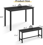 Rovibek 43" Dining Room Table Chairs Set for 4, Modern Space Saving Kitchen Table with 2 Benches & Adjustable Feet Breakfast Table, Wooden Industrial Style Farmhouse, Jet Black