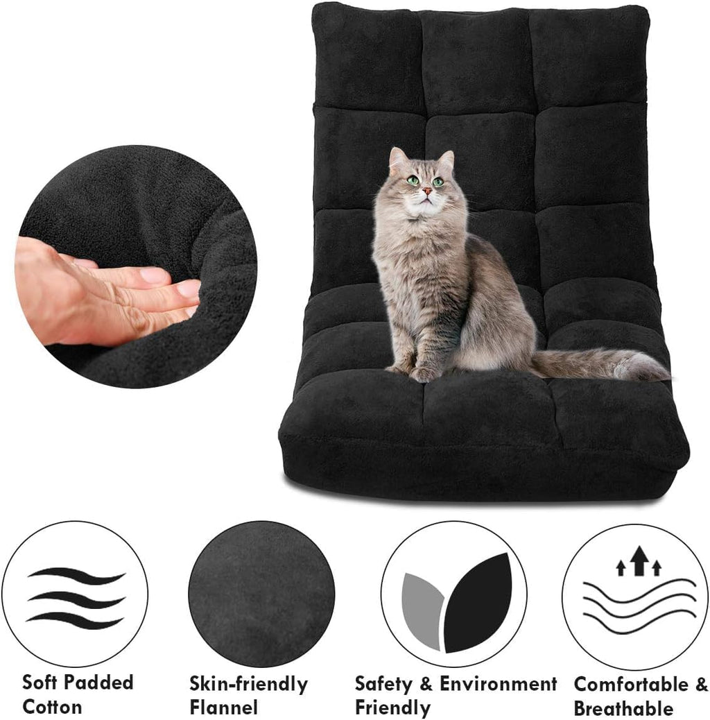BANGTANE 14-Position Floor Chair, Adjustable Folding Gaming Chair Lazy Sofa w/Cushion, Meditation Chair with Back Support, Folding Floor Couch for Reading Bedroom, Living Room for Adults Kids (Black)
