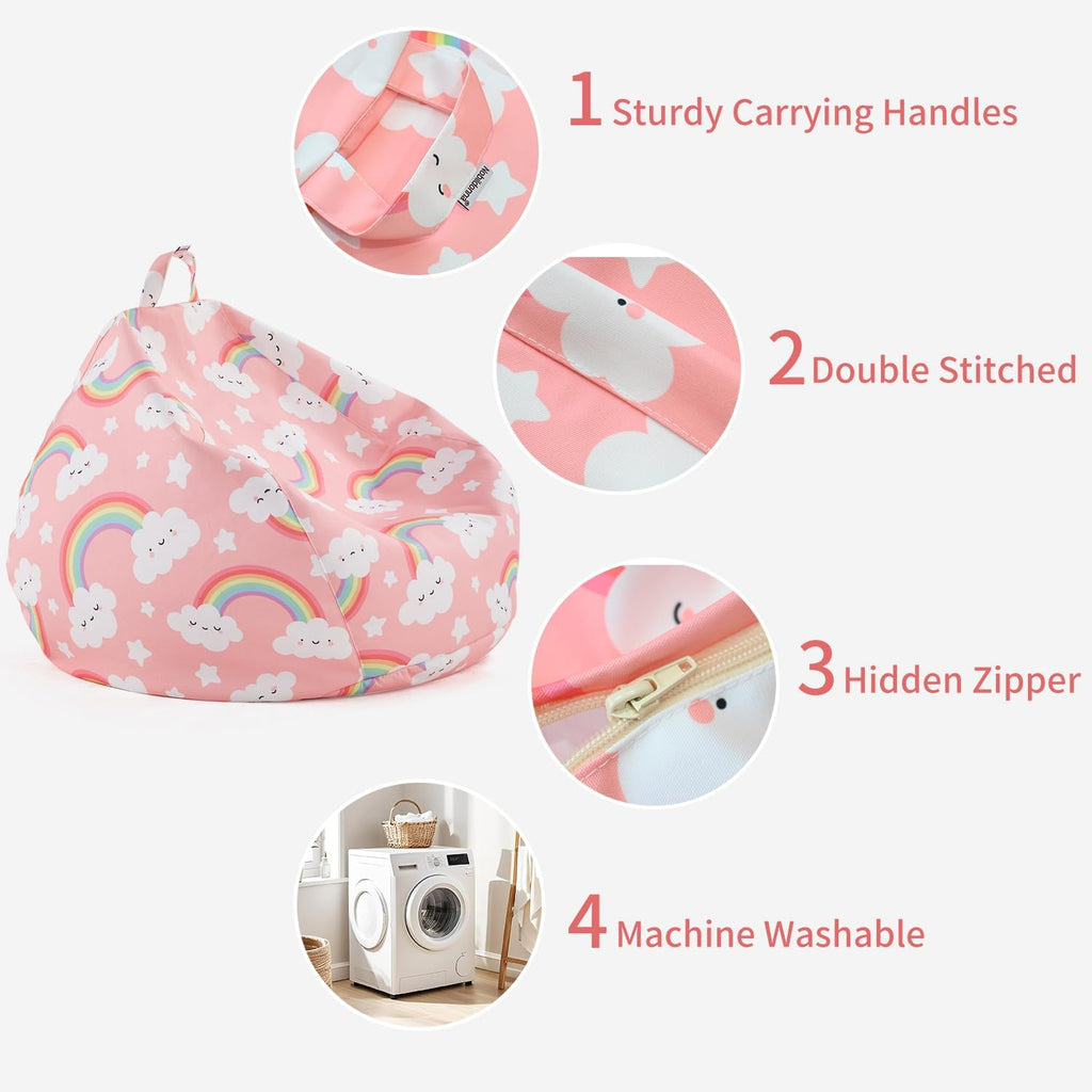 Stuffed Animal Storage Bean Bag Chair Cover Only for Kids Girls Toddler, Large Beanbag Chair Without Filling for Organizing Children Soft Plush Toys