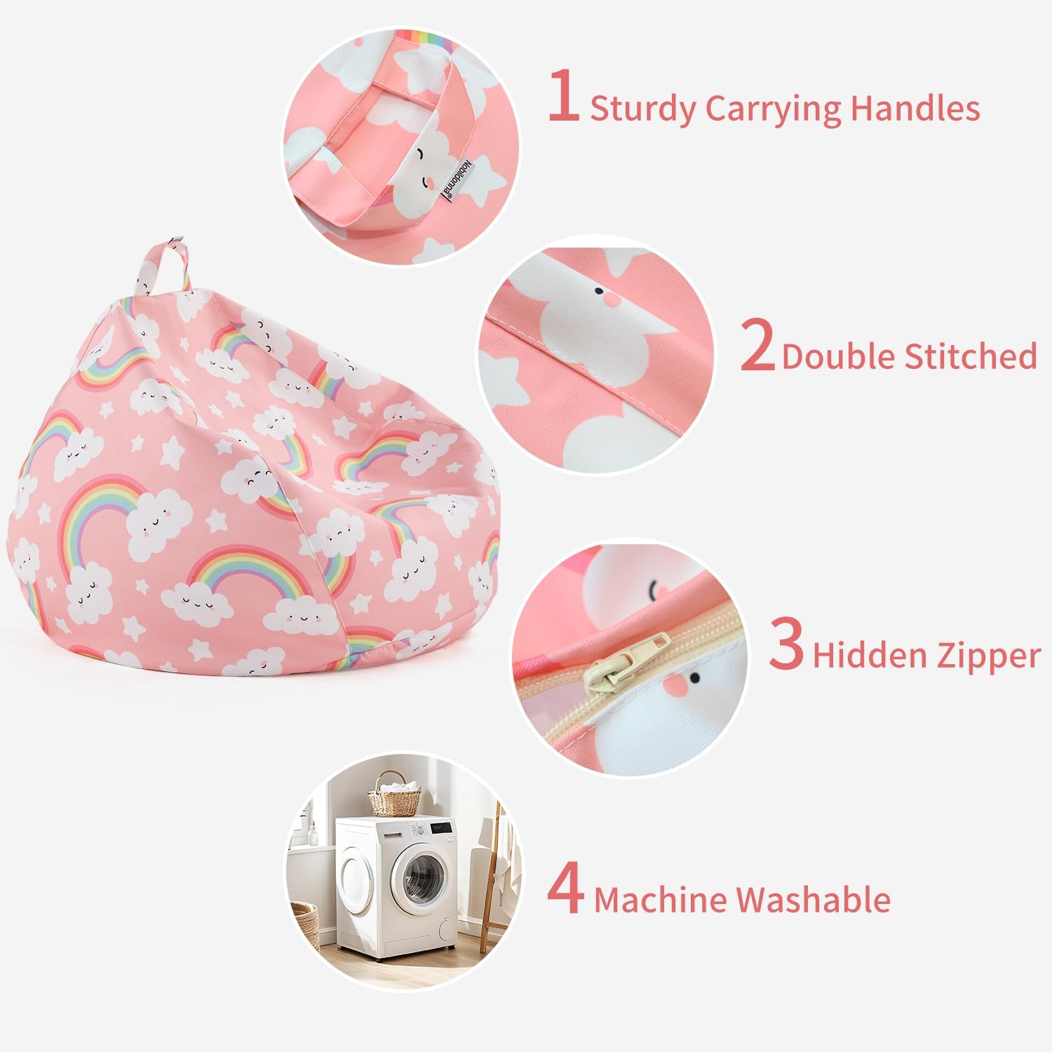 Stuffed Animal Storage Bean Bag Chair Cover Only for Kids Girls Toddler, Large Beanbag Chair Without Filling for Organizing Children Soft Plush Toys