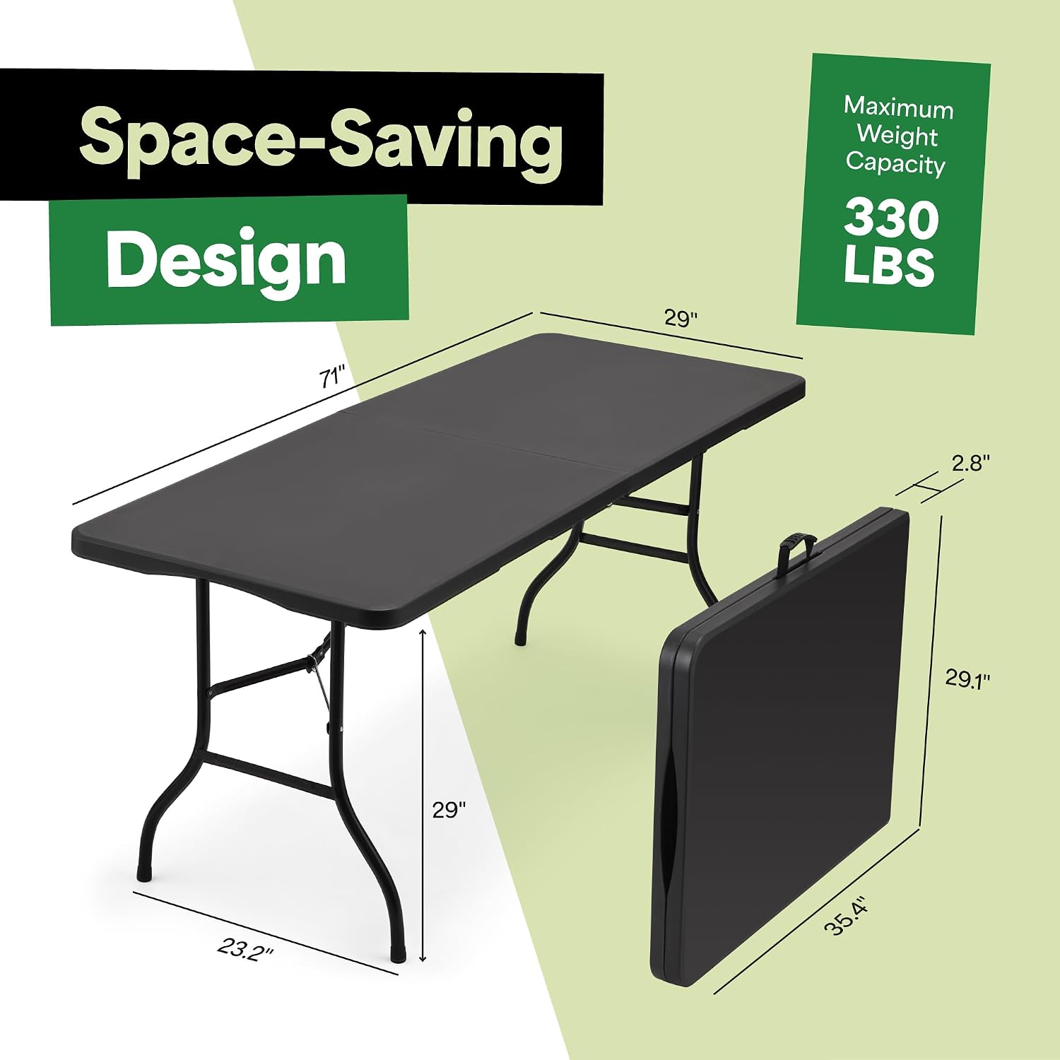 EconoHome Black 6ft Folding Table with Handle | Heavy-Duty Foldable Table | Portable Table for Indoor & Outdoor Use | Perfect for Events, Camping, Parties, Dining & More