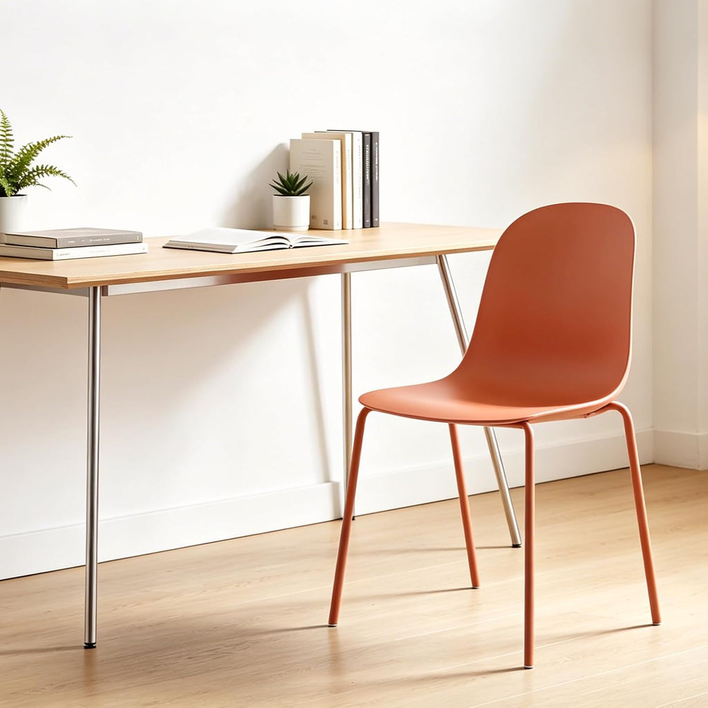 Dining Chairs Set of 4, Plastic Stackable Kitchen Chairs, Modern Indoor/Outdoor Chair with Metal Legs for Dining Room, Kitechen, Cafes, Restaurants (Terracotta)