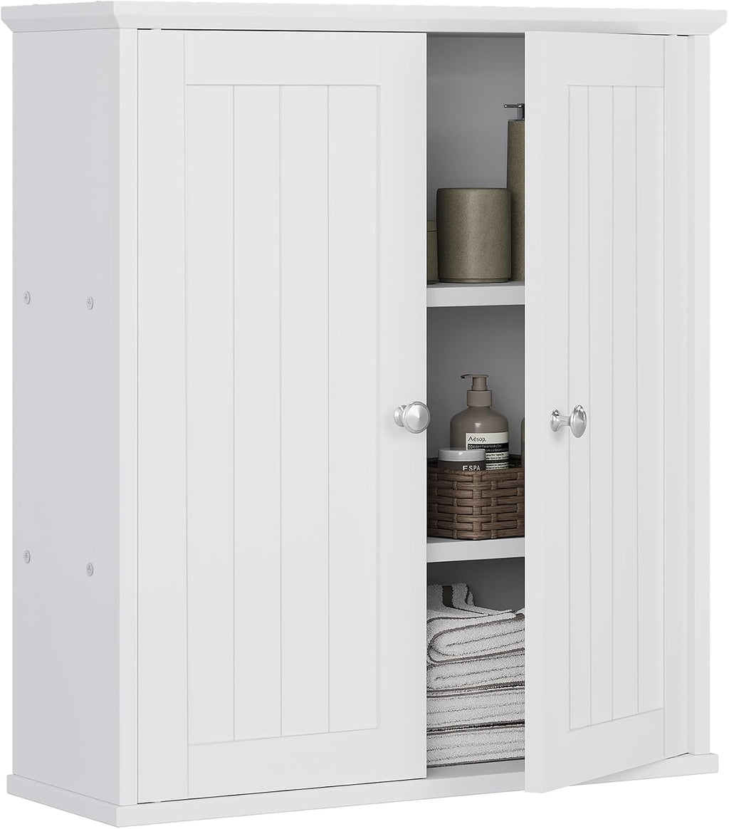 Walsunny Bathroom Medicine Cabinet Wall Mount with 2 Doors and 2 Shelves, Small Bathroom Cabinet Wooden Storage Cabinet Over Toilet Restroom Laundry Room Kitchen, White