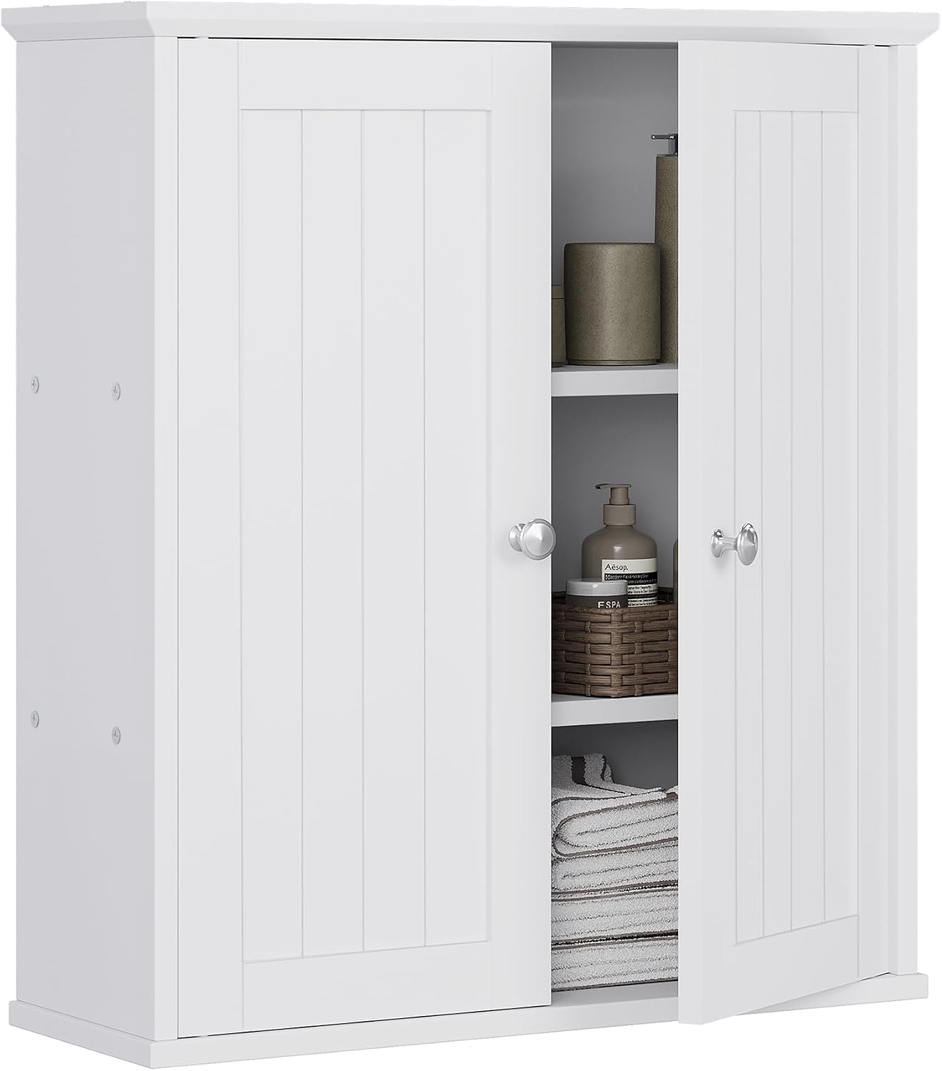 Walsunny Bathroom Medicine Cabinet Wall Mount with 2 Doors and 2 Shelves, Small Bathroom Cabinet Wooden Storage Cabinet Over Toilet Restroom Laundry Room Kitchen, White