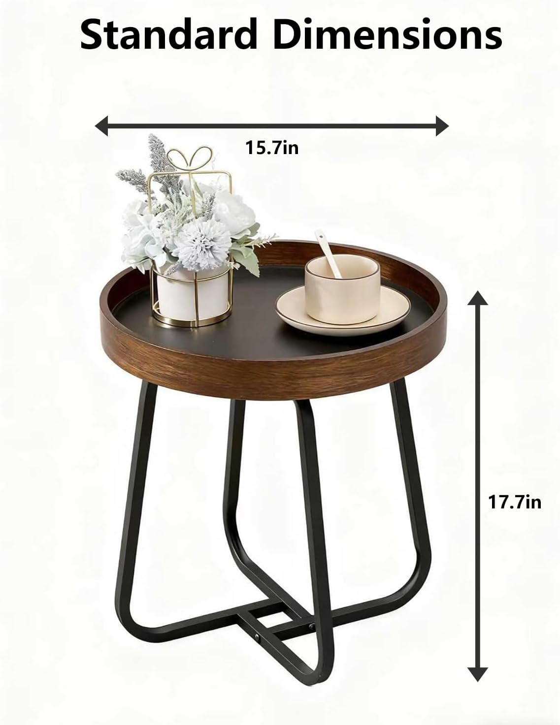 Side Table, a Small Round Side Table with Metal Legs. Suitable for use as a Coffee Table in the Living Room or as a Night Stand in the Bedroom.