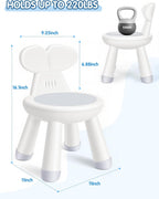 Toddler Chair for Table, Plastic Kids Chairs for Table with Ergonomic Backrest, Anti-Slip Toddler Indoor Outdoor Chair & Step Stool for Bathroom Kitchen, Easy Clean PP，White