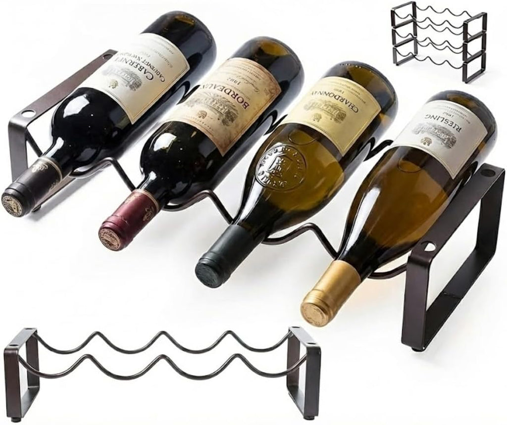 1-Tier Wine Rack for Countertop - Stackable Metal Wine Bottle Holder for 4 Bottles - Free-Standing Wine Organizer & Storage for Cabinet, Pantry, Counter - Dark Copper Wine Bottle Rack by Salvino