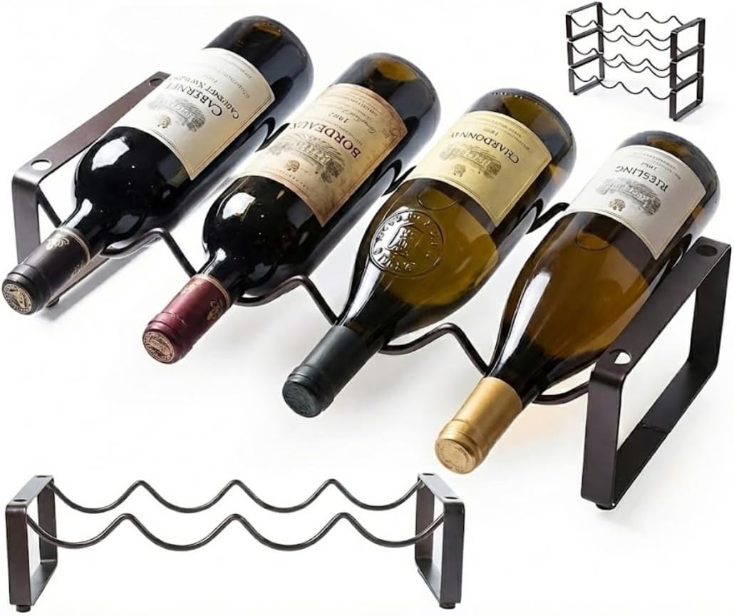 1-Tier Wine Rack for Countertop - Stackable Metal Wine Bottle Holder for 4 Bottles - Free-Standing Wine Organizer & Storage for Cabinet, Pantry, Counter - Dark Copper Wine Bottle Rack by Salvino