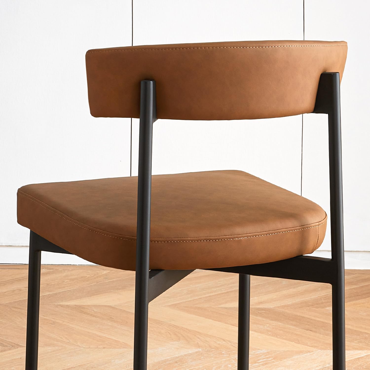 GrandNoor Brown Faux Leather Dining Chairs Set of 4, Armless Upholstered Kitchen Chair,Modern Dining Room Chair with Curved Backrest