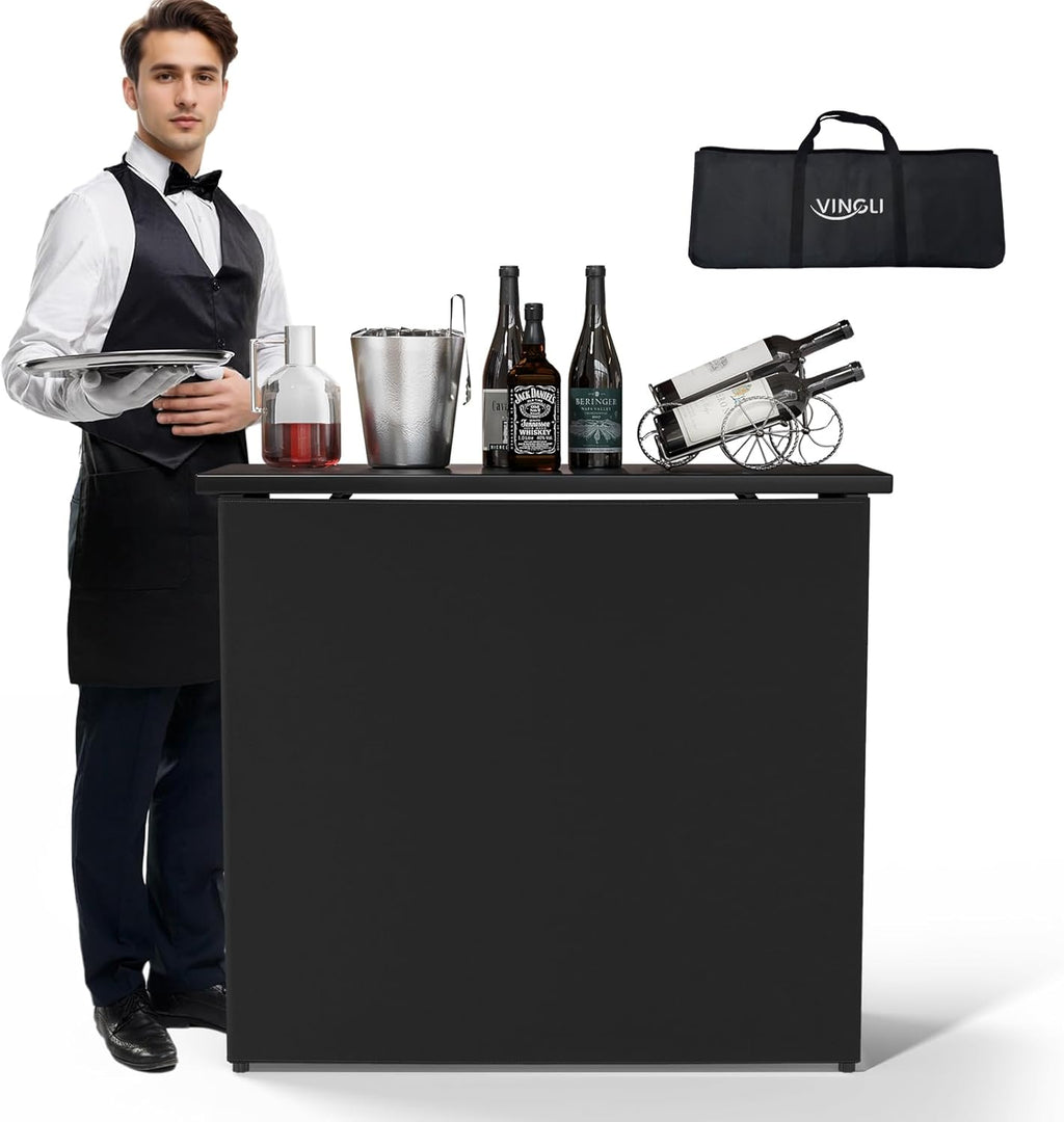 VINGLI 39" Commercial Grade Portable Bar Table for Events, Mobile Bartending Station, Outdoor Indoor Pop Up Bar Table with Skirt PP (39"-1P, Black)