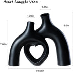 Liotww Hug Donut Ceramic Decorative Vase Set, Snuggle Hollow Modern Nordic Boho Style Vases for Home Decor Living Room Shelf Bookshelf Mantle Entryway Table Console Décor (Matte Black)