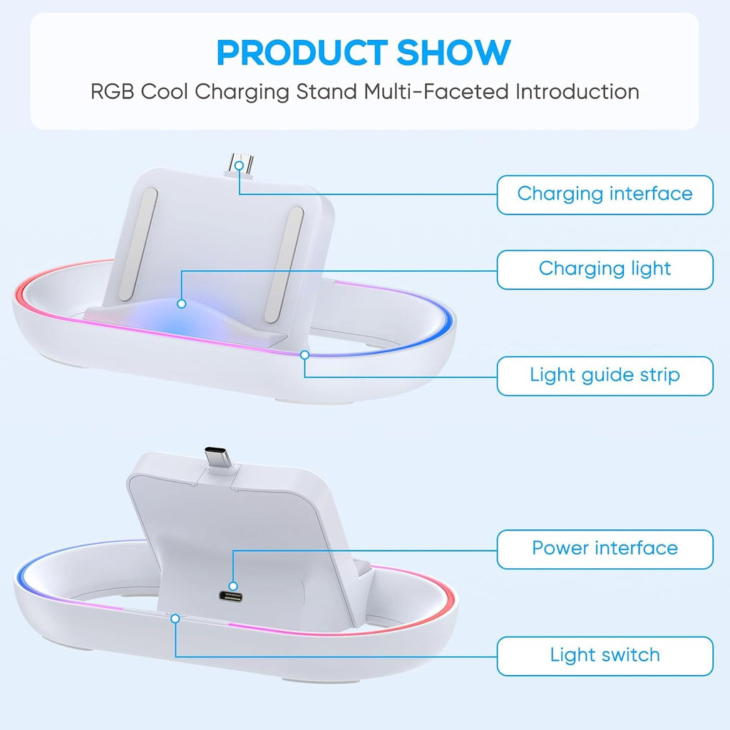FASTSNAIL Charging Stand for PS Portal Remote Player, Portable Charge Dock Station with 14 RGB Light Modes and Type-C Cable, Charge Base Holder Accessories for PlayStation 5 Portal Console