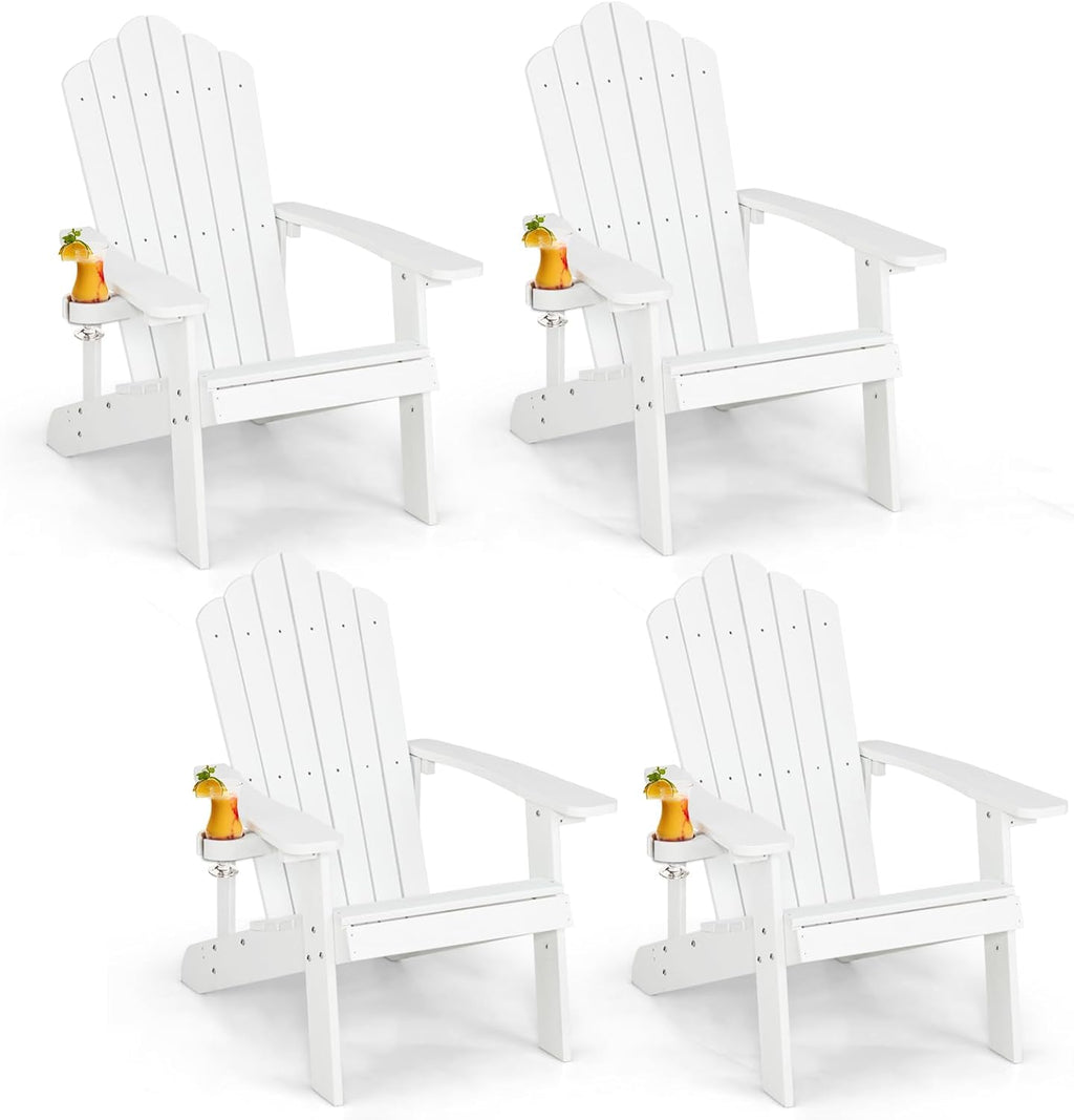 ORALNER Outdoor Adirondack Chair with Cup Holder, Plastic Resin Outdoor Deck Chair, 380 LBS Capacity, for Patio, Backyard, Porch, Balcony, Poolside, Garden, Lawn, Firepit (4, White)