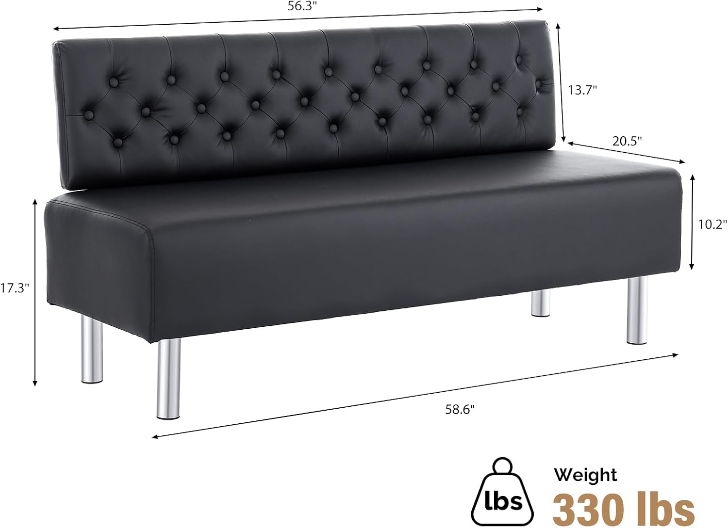 OmySalon Waiting Room Bench with Back, 58.6’’ Office Guest Chair Upholstered Reception Seating, Lobby Furniture for Beauty Salon Barbershop Airport Bank Hall Room Conference, Button Tufted, Black