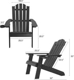 Melucivi Adirondack Chair Weather Resistant with Cup Holder, Fire Pit Chair Patio Outdoor Garden Resin Adirondack Chair for Adult, Black