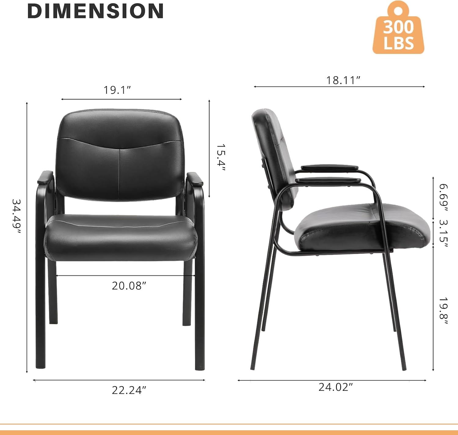 Office Guest Chairs, Leather Stationary Waiting Room Chair No Wheels, Reception Chairs with Padded Arms for Conference Room Lobby Table Computer Desk Elderly Desk Side Salon