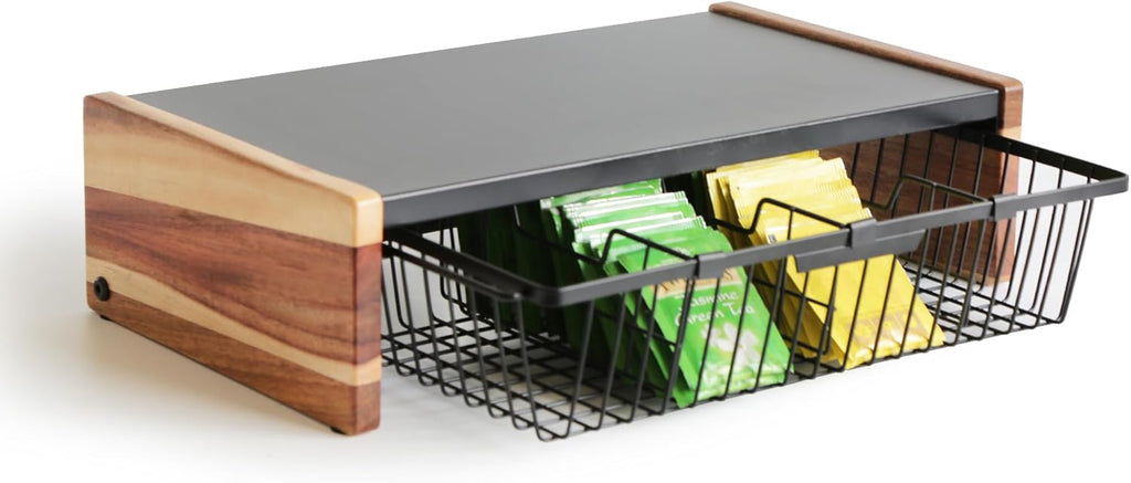 WILDMOS Tea Bag Organizer,Wire Basket Drawer Design for Teabag Holder Container for Countertop,Tea Station Chest Display Container Box for Countertop Kitchen.