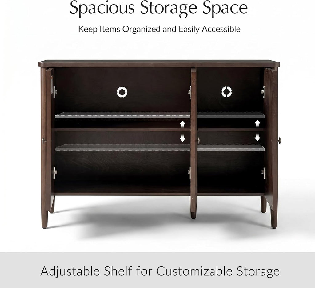 HULALA HOME Solid Wood Sideboard Cabinet with Storage, 47" Sideboard with Arched Doors & Adjustable Shelves, Media Console, Transitional Buffet Cabinet, Auburn