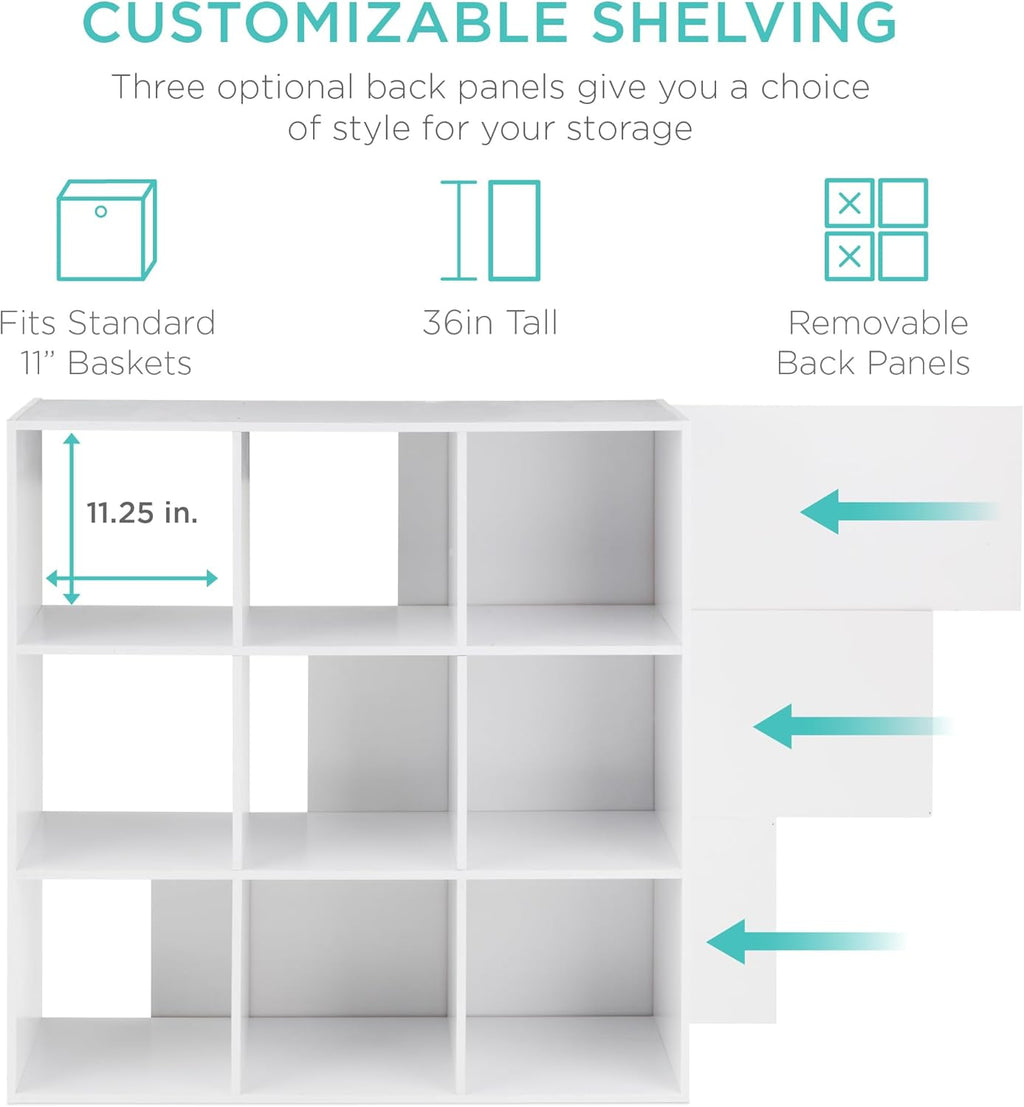 Best Choice Products 9-Cube Storage Organizer, 11in Shelf Opening, Bookcase, Display Shelf, Customizable w/ 3 Removable Back Panels - White