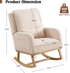 Rocking Chair Nursery, Nursing Rocking Chairs Upholstered, Glider Rocker with Lumbar Pillow and Side Pockets, Modern Rocker Chair for Bedroom, Living Room, Beige