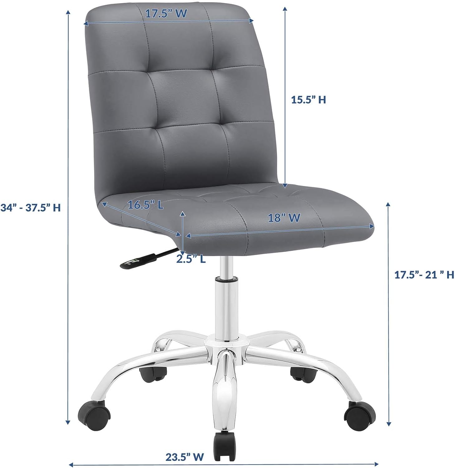 Modway Prim Ribbed Armless Mid Back Swivel Conference Office Chair In Gray