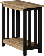 ChooChoo Mission End Table, Narrow Side Table for Small Spaces, Night Stand with Storage Shelf for Living Room and Bedroom, Rustic Oak & Black