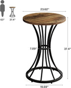 Tribesigns 37.4" H Bar Table, Round Bar Table with Curved Metal Base, Bar Height Table for Small Spaces, Living Room, Kitchen, or Apartments (Brown & Black) (1)