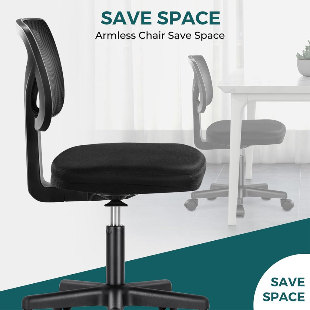 DUMOS Small Office Chair Armless, Ergonomic Adjustable Home Office Swivel Rolling Task Chair No Arms, Comfy Mesh Mid Back Computer Work Vanity Desk Chiars with Wheels for Small Spaces, Inky