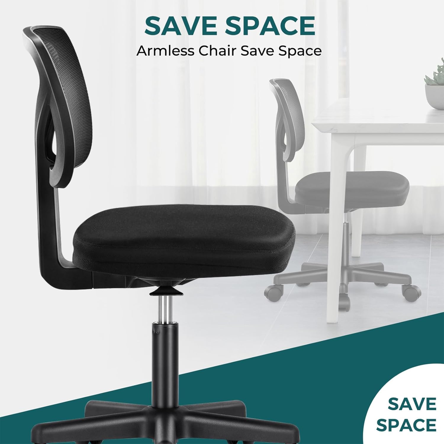 DUMOS Small Office Chair Armless, Ergonomic Adjustable Home Office Swivel Rolling Task Chair No Arms, Comfy Mesh Mid Back Computer Work Vanity Desk Chiars with Wheels for Small Spaces, Inky