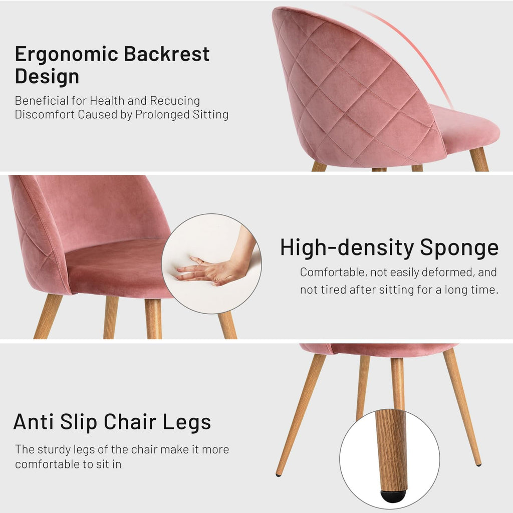 FurnitureR Upholstered Dining Chairs Set of 4, Mid Back Armless Accent Chair Velvet with Wood Legs for Home, Kitchen, Bedroom, and Living Room, Rose