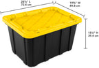 Sterilite 4-Pack 27 Gallon Industrial Storage Tote, Heavy-Duty Plastic Bins, Black/Yellow - Stackable Utility Organizers with Lids for Garage, Camping Tools, and Outdoor Gear