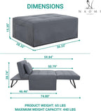 Naomi Home 4-in-1 Folding Chair Bed, Space-Saving Convertible Sleeper Sofa for Apartments & Guest Rooms, Adjustable Backrest, Linen Fabric, Includes Support Pillow in Gray