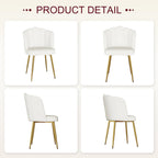VECELO Velvet Dining Chairs Set of 2, Modern Upholstered Kitchen Chairs with Thick Cushions, Curved Padded Backrest and Metal Legs, for Kitchen, Dining Room, Living Room, White