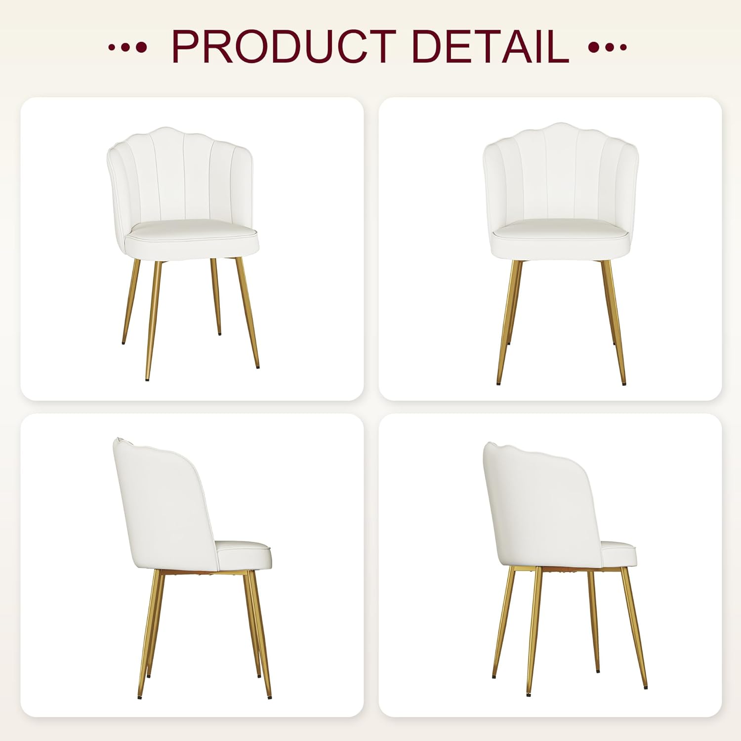 VECELO Velvet Dining Chairs Set of 2, Modern Upholstered Kitchen Chairs with Thick Cushions, Curved Padded Backrest and Metal Legs, for Kitchen, Dining Room, Living Room, White