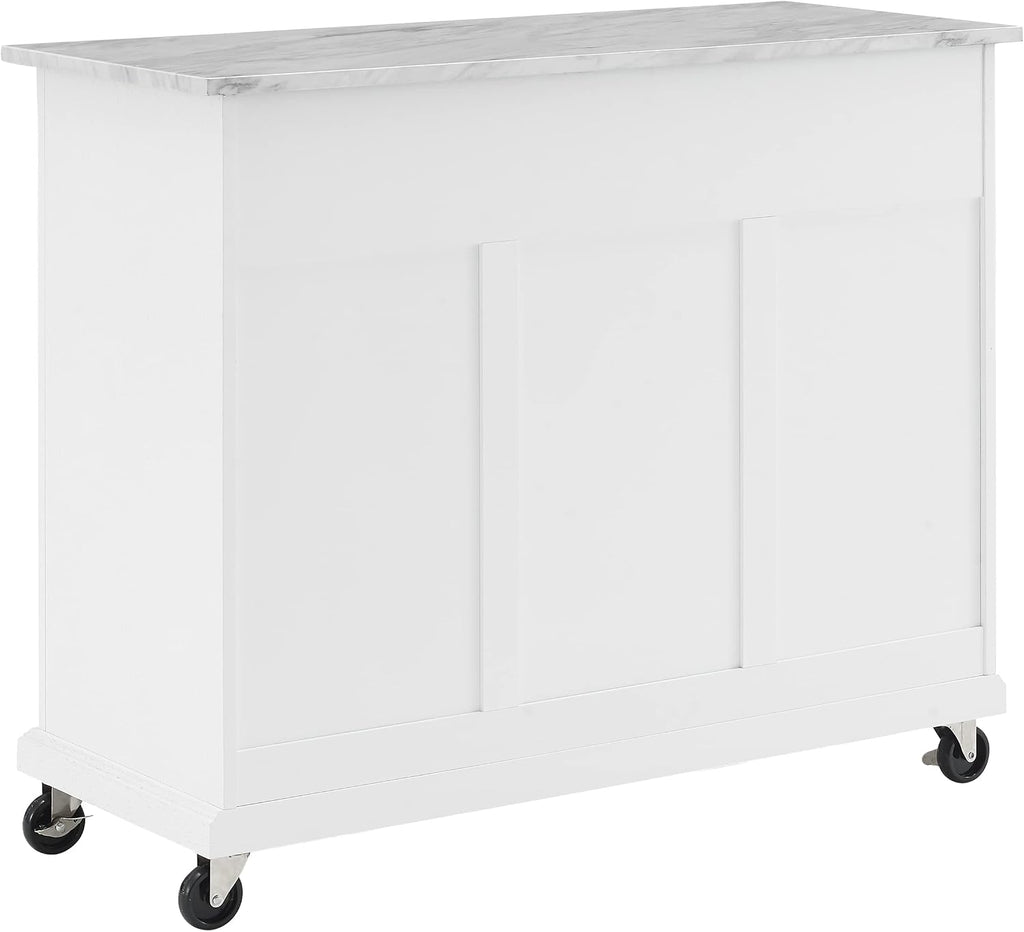Crosley Furniture Avery Rolling Kitchen Island Storage Cart with Shelves, Microwave Stand, Coffee Bar, Distressed White