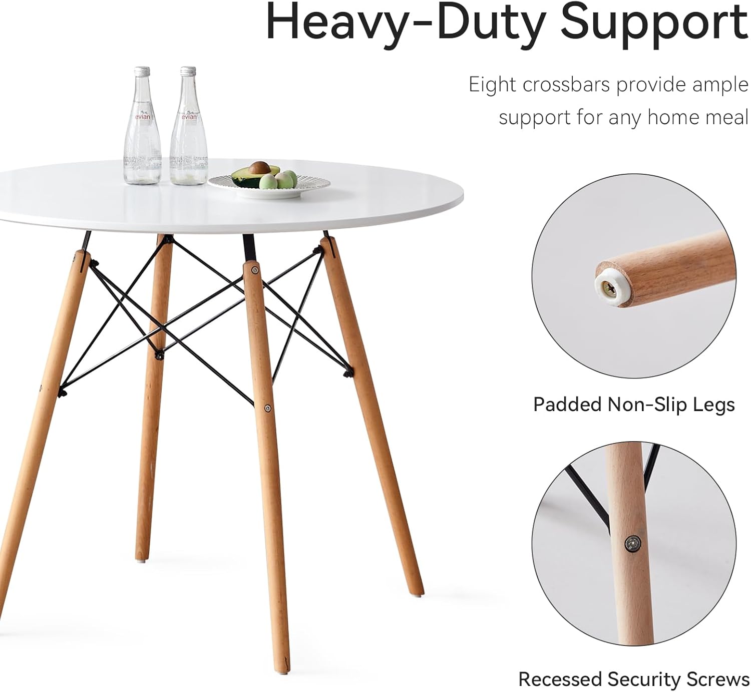 5-Piece Round Dining Table Set, Small 35.5" Kitchen Table Chairs Set of 4 Space Saving Furniture, Plastic Seats, Solid Wood Legs, for Living Room Apartment Office Home, White