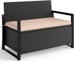 Gecheer Outdoor Wicker Storage Bench with Cushion – 43.5-inch 2-Seat Loveseat, 40-Gallon Under-Seat Compartment, Rustic Mix Brown PE Rattan, 800-lb Capacity, for Patio, Deck, Porch, or Poolside