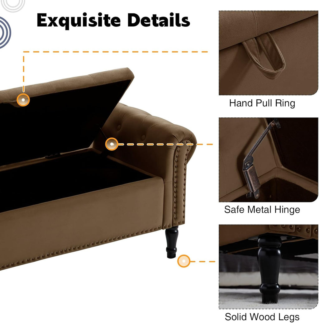 67'' End of Bed Bench King Size, Storage Bench for Bedroom End of Bed, Upholstered Tufted Storage Ottoman Benches with Arms for Living Room, Entryway, Windows, Brown