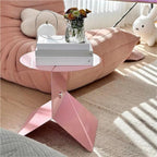 Modern Pink Side Table, Round Stylish End Table, Magazine Rack for Living Room, Multifunctional Accent Table for Bedroom, Metal Couch Table