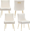 adochr Velvet Dining Chairs Set of 4, Modern Upholstered Kitchen Chair with Pull Handle & Pleated Back, Mid Century Accent Chair with Gold Metal Legs for Vanity,Dining,Kitchen,Living Room, Beige